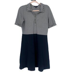 Lands' End Blue White Striped Nautical Polo Dress Medium Petite